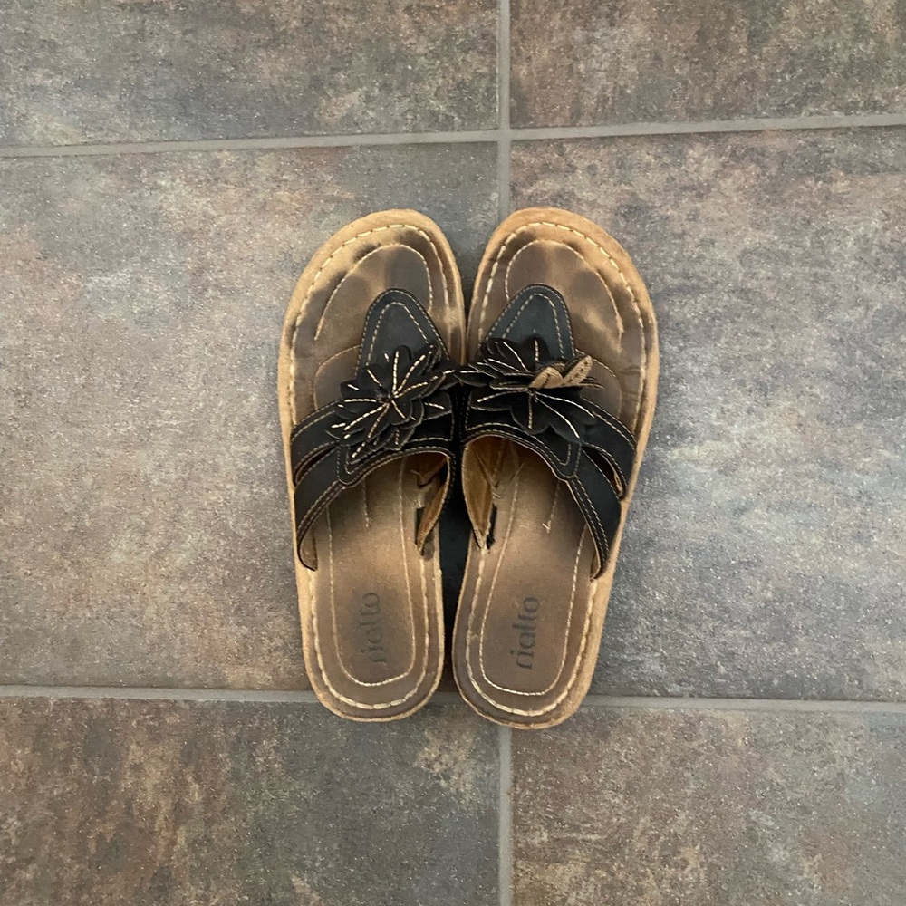 Brown and Tan Slide Sandals
